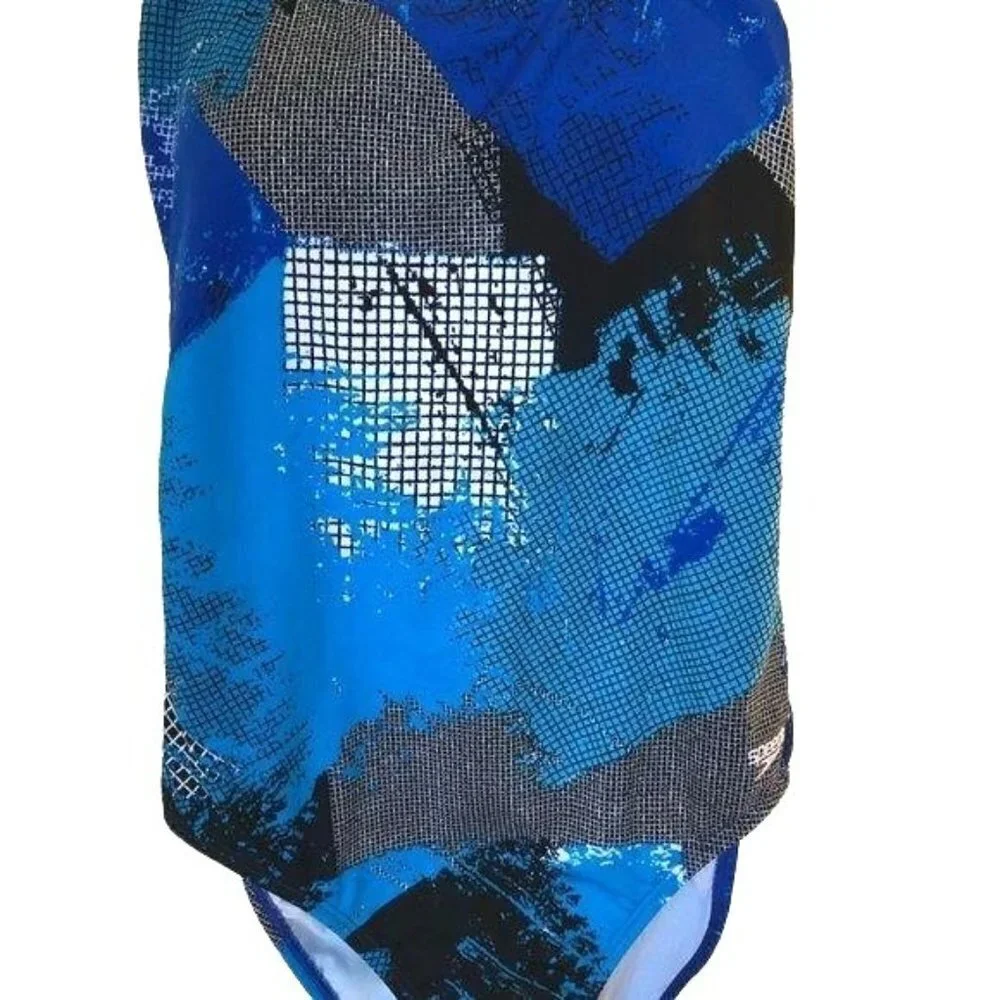 Speedo Swimsuit Womens Size 10 Vintage One Piece Blue Racerback Polyester NWOT